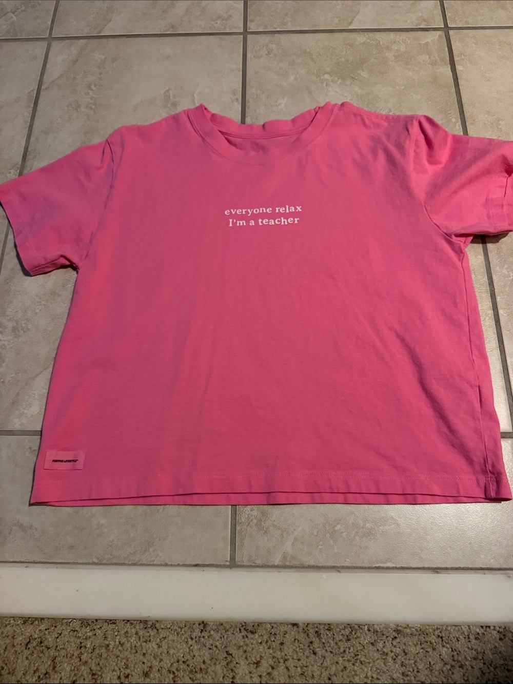 NWOT Life is Good pink teacher boxy tee size small